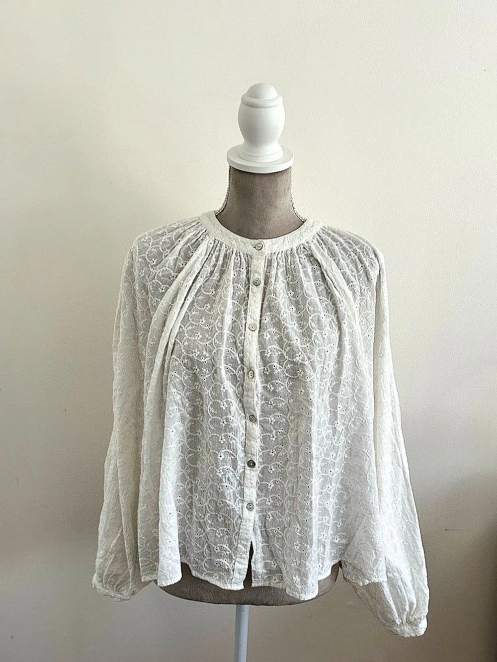 Free People Salone Eyelet Top White Blouse Size XS